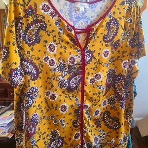 Misia Gold and Maroon Relaxed Fit  Blouse